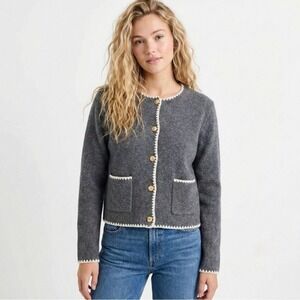 NWT Song of Style Scalloped Cardigan in Gray with Ivory Trim Size XL